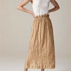 J. Crew Crinkled Tan Midi Skirt